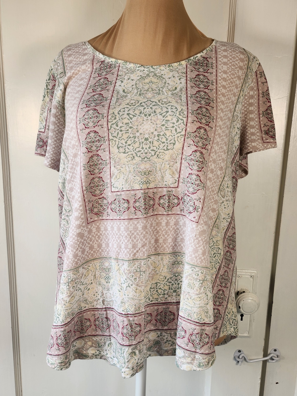 Lucky Brand XL Mint Pink Paisley Short Sleeve Tee Shirt
